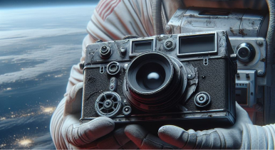 L'image montre une caméra flottant dans l'espace.